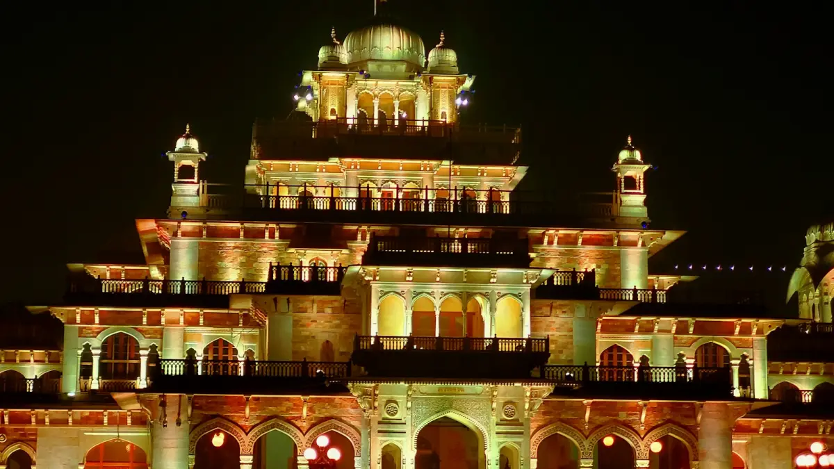 Illuminated Jai Mahal Palace in Jaipur, Rajasthan, India, at night