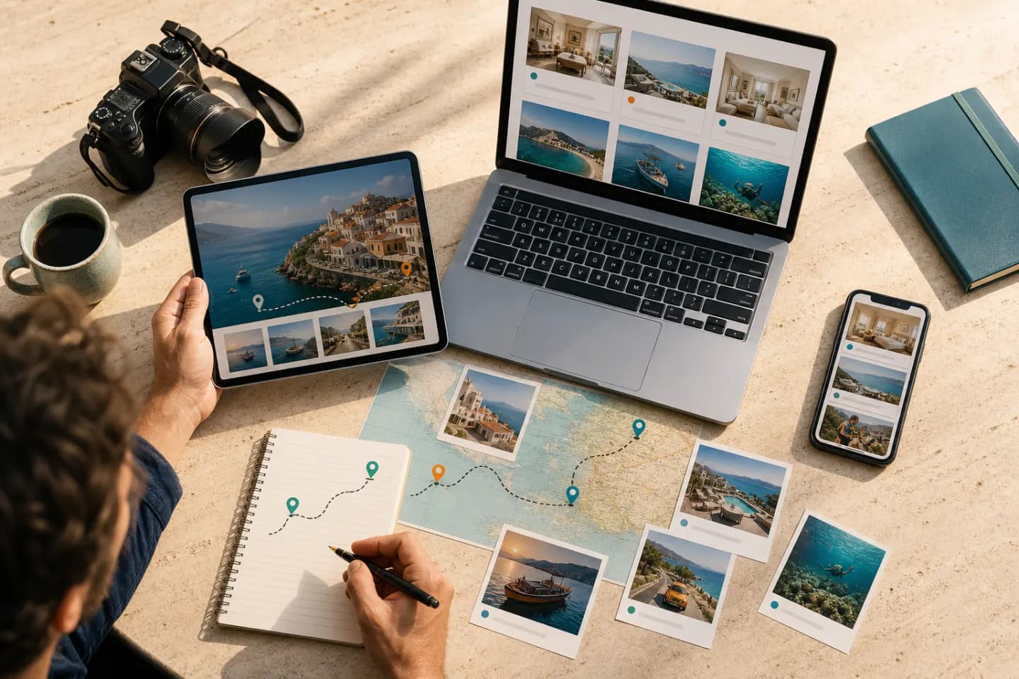 Creator workspace showing a route from travel content to curated recommendations