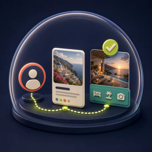 Illustration of creator identity connecting content to a trusted trip page