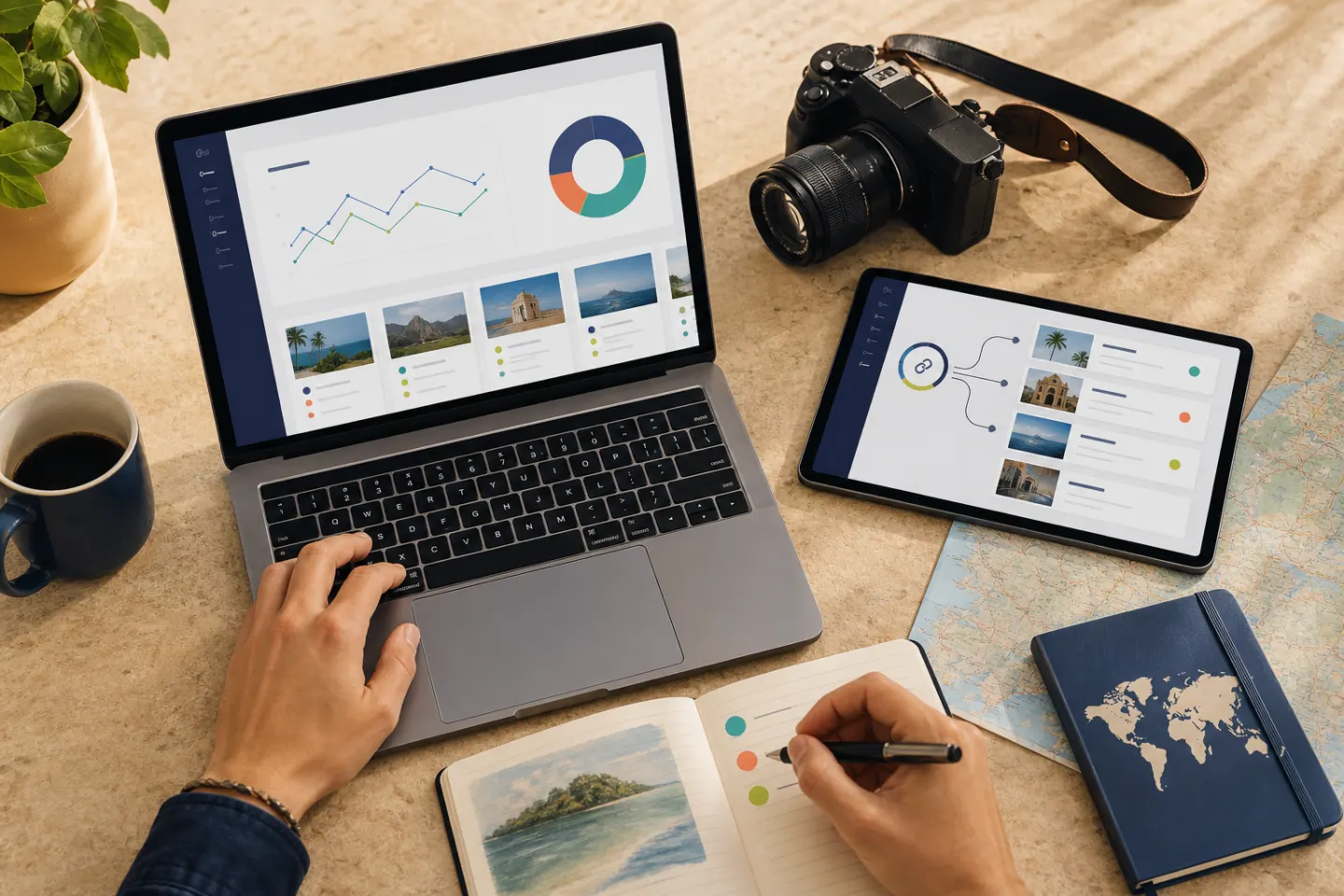 Creator reviewing outbound-click paths and travel content performance