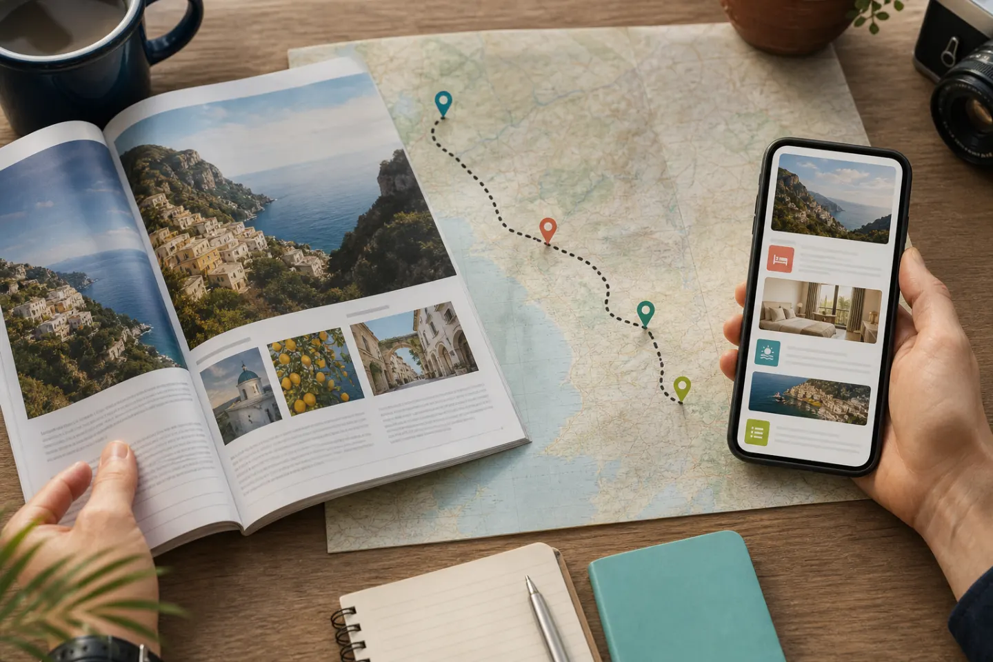 A destination video connected to a concise mobile itinerary