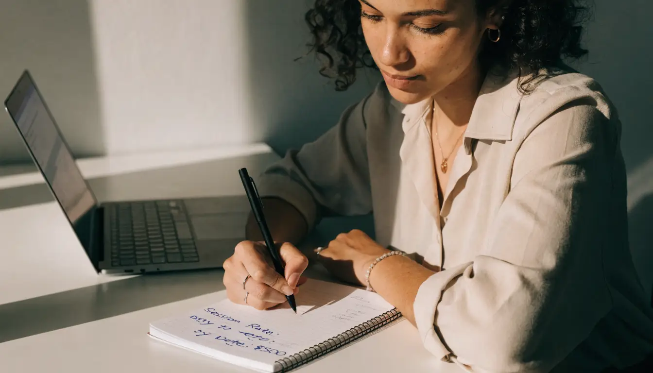 Travel creator reviewing their planning call rates and booking calendar