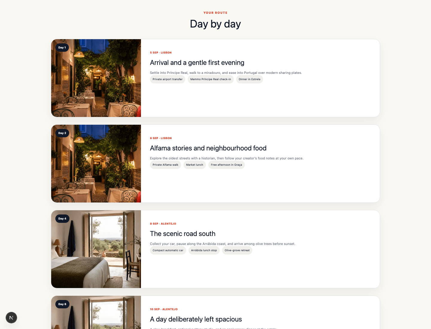 Tripixo day-by-day itinerary with destination notes and recommendations