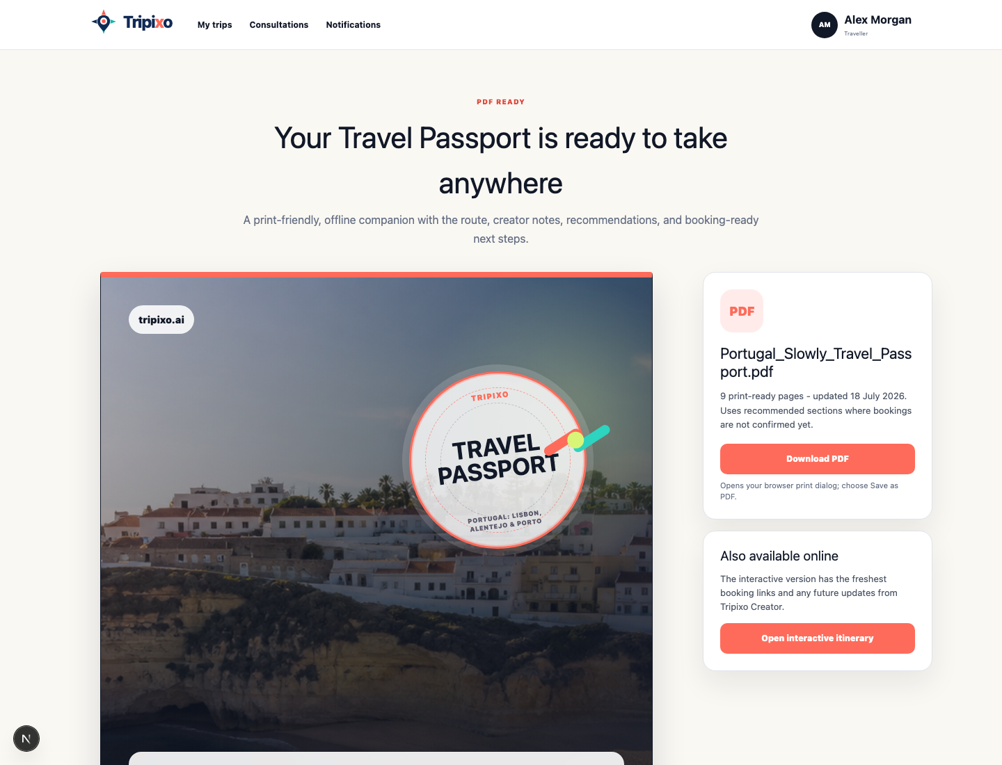 Tripixo travel passport PDF download view